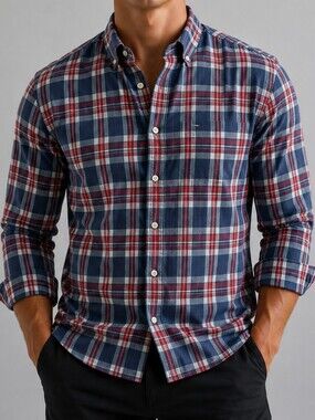 Tommy hilfiger mens plaid button up Long Sleeve Shirt sz M Medium Cotton